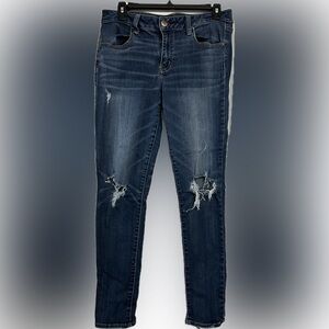 American Eagle Outfitters Women Dark Blue Distressed Skinny Jeans
